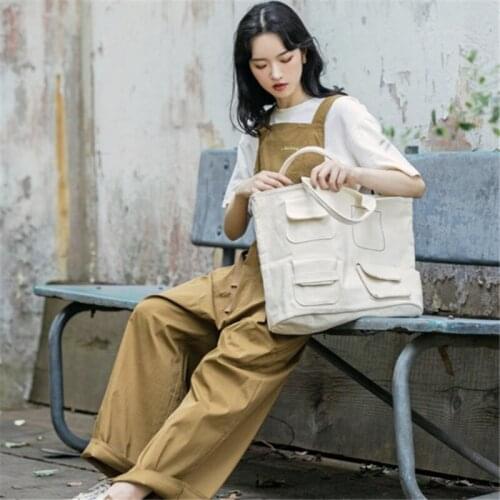 Women Canvas Tote Bag High-capacity Chic Shoulder Shopping Traveling Students Laptop Books Package Multifunction Portable
