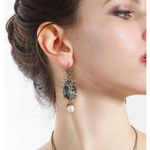 WIAITICIH Women Ladies Retro Pearl Beetle Earrings Ladies Punk Bohemia Pearl Dangle Earring Vintage Trendy Party Jewelry Gifts