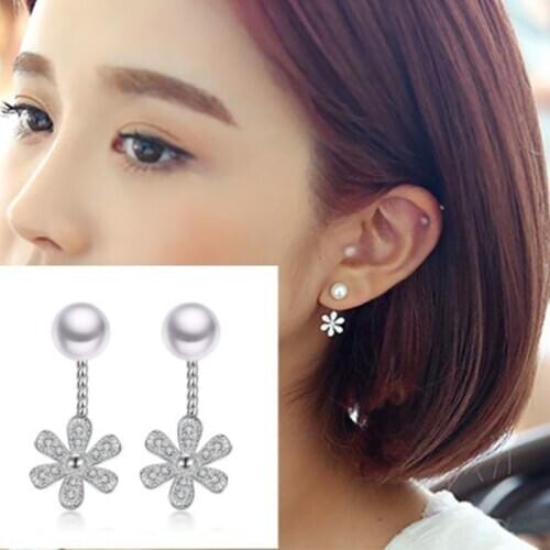 New Arrival High Quality Fashion Shell Pearl Flower Design 925 Sterling Silver Ladies`Stud Earrings Jewelry Gift Wholesale
