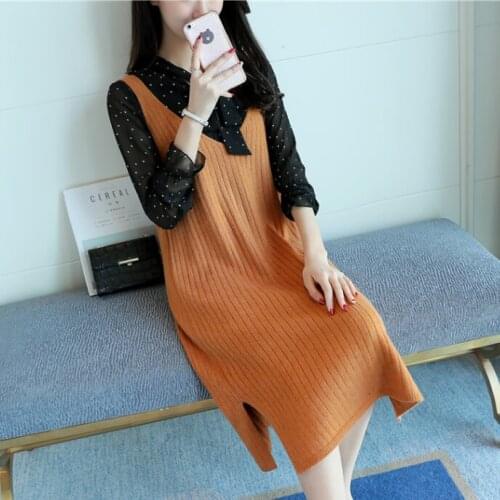 2021 Casual Knitted Sweater Vest Female Knitted V-neck Thickened Mid-length Sweater Streetwear Vest Pullover Sleeveless Top H738