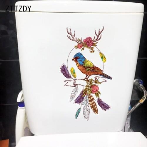 ZTTZDY 14.2×25.8CM Feather Ring Bird Home Bathroom Toilet Sticker Personality Wall Decoration T2-1349