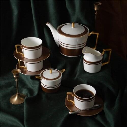 11pcs Coffeeware Set Creative Leather Print Bone China Coffee Set Luxury Tea Set Pot Cup Mug Milk Sugar Bowl Teapot Drinkware