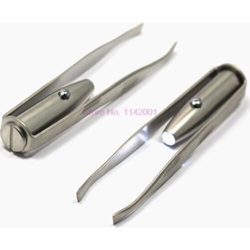 200pcs Womens Beauty Tool Make Up Tool LED Light Eyelash Eyebrow Hair Removal Tweezer Face Hair Remover Stainless Makeup