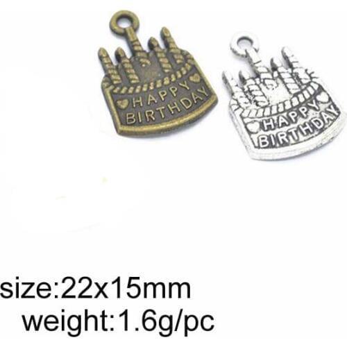 25pcs Antique Silver Plated Alloy Birthday Cake Charms Pendant 15x22mm