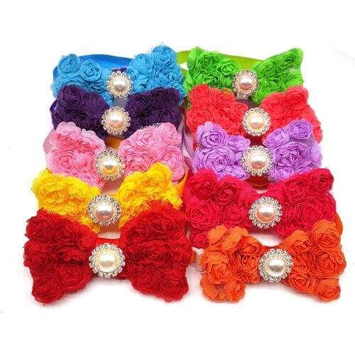 30 Pcs Pet Dog Grooming Accessories Valentines Day Dog Cat Bow Tie Necktie Chiffon Rose Dog Bow Ties Dog Grooming Accessories
