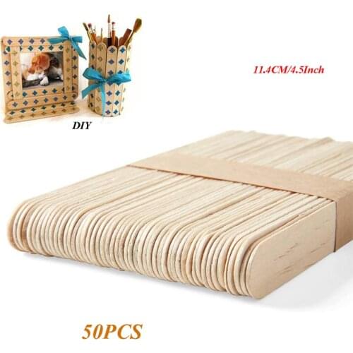 50/100 pcs Natural Wood Popsicle Sticks Wooden Craft Sticks Wax 11.4CM/4.5Inch