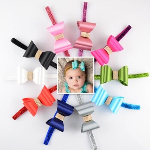 64pcs/lot Newborn Luxe Hair Bows Matching Glitter Headband Handmade Hard Bow Headbands For girls Hair Accessories FDA34