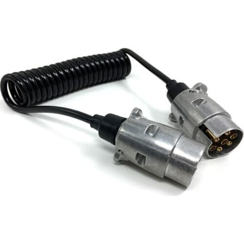 7 Pin Metal Trailer Plugs w/curly extension Cable Lead 1.5M Male To Male 12V Trailer Lighting Board Caravan E7CA