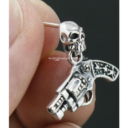 925 Sterling Silver Skull Revolver Earring Mens Biker Rocker Stud Earring 8M021