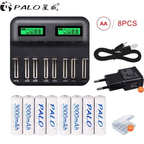 PALO 1.2V AA AAA rechargeable battery aa aaa battery Ni-MH LCD display charger For AA AAA C D Size Rechargeable Batteries
