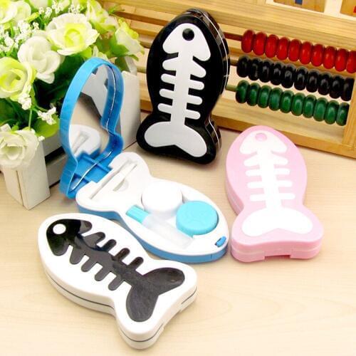 Free ship!1lot=12set!Fish bone contact lenses box / companion Cartoon eyeglasses box /pencil case/ lens care /storage box