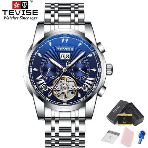 TEVISE T9005F Tourbillon Automatic Self-Wind Mechanical Watches Men Calendar Week Automatic Clock Male Luminous Hands Business
