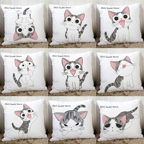 Lovely Chis sweet home cute cat printed cushion cover sofa bedding decorative pillow cover cozy polyester pillowcase 45x45cm