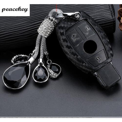 Carbon Fiber Rubber Key Case holder for mercedes benz w204 w202 CLS CLA GL R SLK AMG A B C S class Remote holder accessories