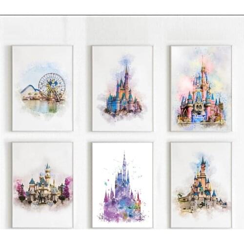Disney Animation Princesss Castle Canvas Painting Cartoon Castle Posters and Prints Wall Art Pictures for Girl Room Home Decor