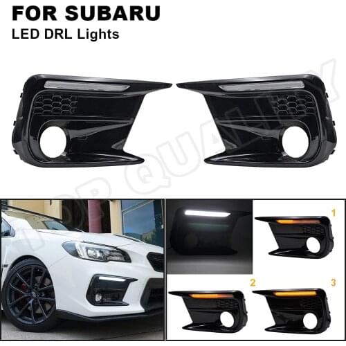 For Subaru WRX STI 2018 2019 2020 2021 White LED DRL Daytime Running Light + Amber Dynamic LED Turn Signal Light Bezels Fog Lamp
