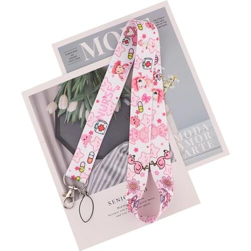 Flyingbee Cartoon Pink Medical Nurse Bird Bear Lanyard Badge ID Lanyards Phone Rope Key Lanyard Neck Straps Accessories X2105
