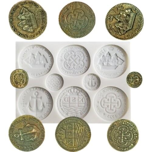 Treasure Coins Resin Fondant Silicone Mold for DIY Pastry Cupcake Cake Dessert Plaster Lace Decoration Baking Tool Kitchenware