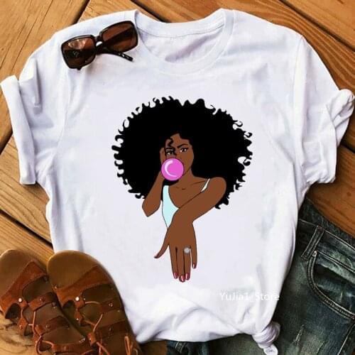 Bride With Bubble Print T-Shirt WomenS Clothing Black Girl Magic Tshirt Femme Summer Tops Tee Shirt Female Melanin T Shirt