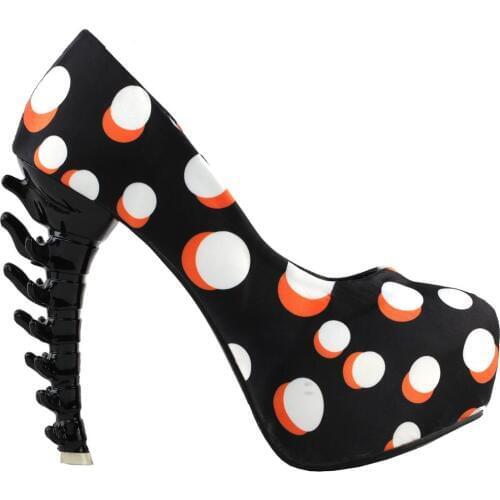 LF80610-3 Beige Skull Rose Print Platform Bone Heel Party Club Pumps