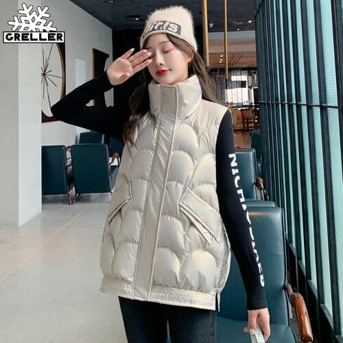 GRELLER Fashion 2021 New Autumn Winter Short Cotton Vest Women Jacket Glossy Sleeveless Coat Warm Ladies Winter Waistcoat Female