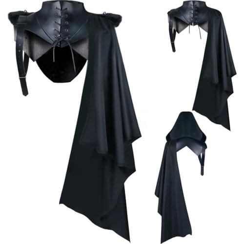 Mens Assassin Costume Pirate Cosplay Medieval Armor Shawl Cape Gothic SteamPunk Warrior Hooded Cloak Cape