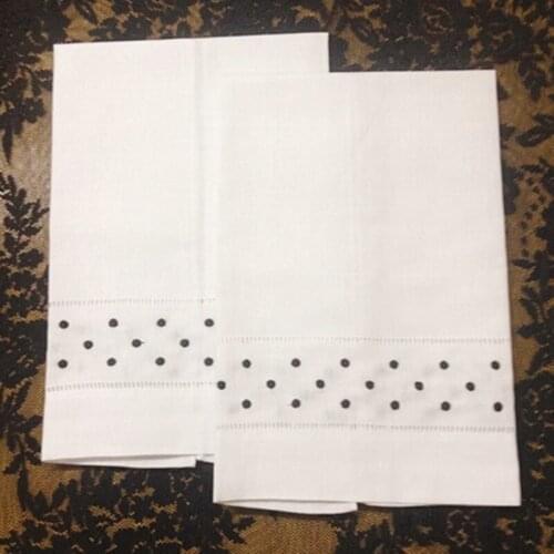 Novelty Unisex Handkerchiefs 12PCS/Lot 14x22"Embroidered dots Handkerchief Towels White Linen Hankies For Special Occasions