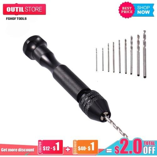 FGHGF 0.4mm-2.0mm Mini Aluminum Hand Micro Twist Drill Bits Set With Keyless Chuck 10pcs Woodworking Drilling Rotary Tools