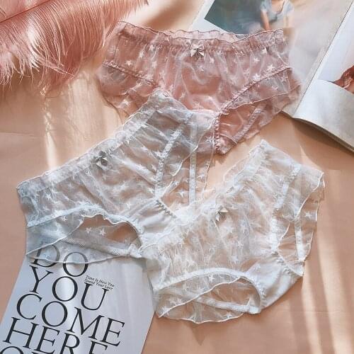 Japanese underwear women mesh yarn star short flashing girl lingerie sexy perspective briefs ropa interior femenina