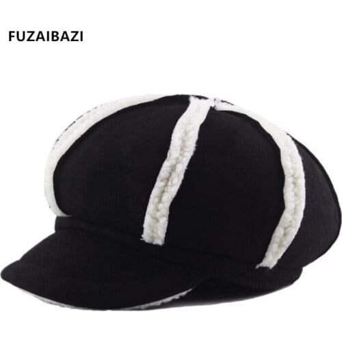 FUZAIBAZI New Woman Winter Trend Warm Retro Newsboy Hat Gorras Youth Artist Painter Octagonal Cap Leisure Tourism Winter Hats