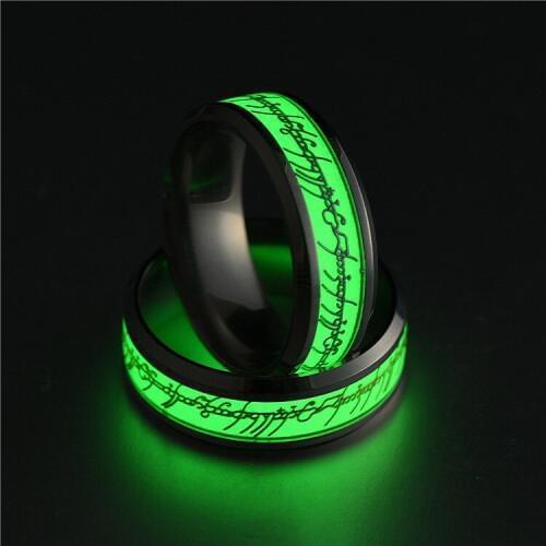 Hainon New Luminous Ring Glow In The Dark Gold Inlay Green&Blue Fashion Silver Color Men Woman Rings Jewelry