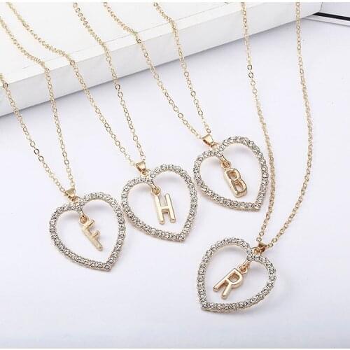 Tiny Gold Initial Letter Necklace For Women Cubic Zircon Heart A-Z Alphabet Pendant Necklace Jewelry Christmas Gifts Bijoux Femm