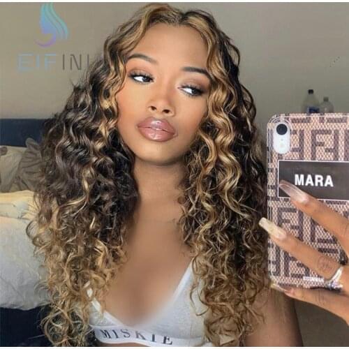1b/27 Colored Curly Lace Part Human Hair Wigs Pre-Plucked Ombre Malaysian Remy Lace Front Wigs For Black Women Bleached Knots