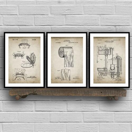 Bathroom Patent Vintage Posters Prints ,Toilet Roll,Cistern,Lavatory Design,Loo Canvas Painting Blueprints Home Wall Art Decor