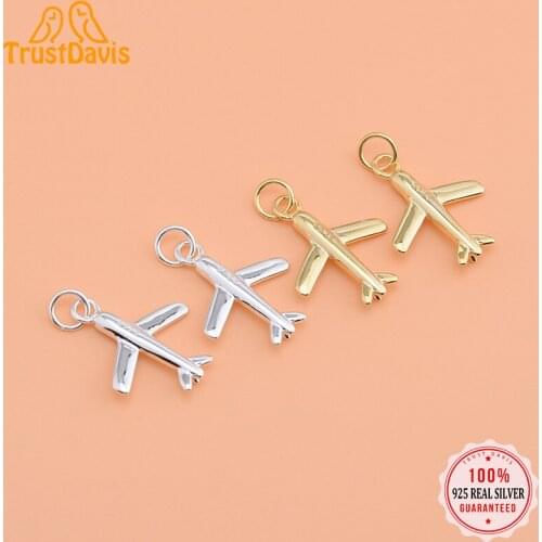 TrustDavis Real 925 Sterling Silver Fashion Plane Aircraft Charm Pendant Handmade DIY Accessories Fine Jewelry Wholesale HY134
