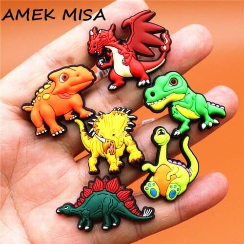 Dropshipping 1pcs Cute Dinosaur PVC Shoe Charms Triceratops Accessories Tyrannosaurus Decorations fit Croc Bracelet Kids Gifts