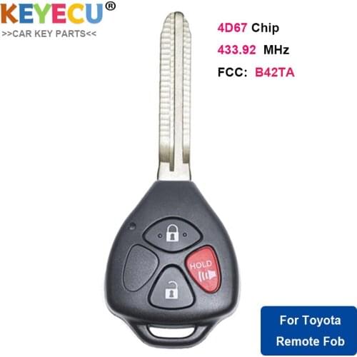 KEYECU Remote Control Car Key for Toyota 2005 2006 2007 2008 Hilux, Fob 3 Button - 433.92MHz - 4D67 Chip - Model: B42TA