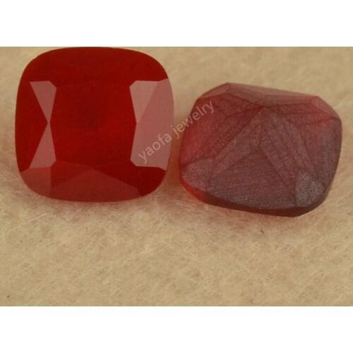 Sale 4x4~12x12mm 5A Deep Red Frosted Bottom Glass Stone Beads Cushion Shape Princess Cut Matte Back Synthetic Glass Gems For DIY