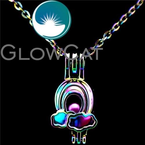 Multicolor Rainbow Beads Cage Essential Oil Diffuser Aromatherapy Pearl Cage Locket Necklace Women Girl Gift