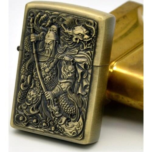 Star Alloy relief Bronze Brushed Guan Gong Pattern Metal Creative Advertising Kerosene Lighter Gifts