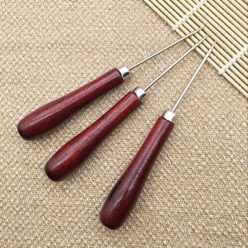 3pcs/lot Leather Wood Handle Awl Tools for Hand Stitcher Stitching Leathercraft Sewing Awl Needle Kit Tool for Punching