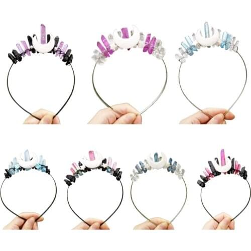 Wedding Bridal Handmade Jewelry Headband Tiara Contrast Color Raw Quartz Crystal Hair Hoop Witch Moon Star Cosplay Crown