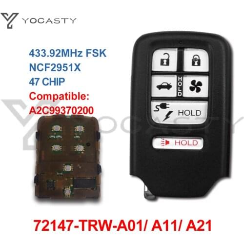 YOCASTY 433Mhz 6 Button Smart Remote Car Key For Honda Clarity Touring 2018 2019 2020 2021 with NCF2951X 47CHIP Chip KR5V2X V42