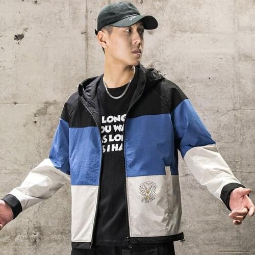 April MoMo Spring 2021 Color Matching Loose Male Jacket Youth Hooded Multi-Pocket Jacket