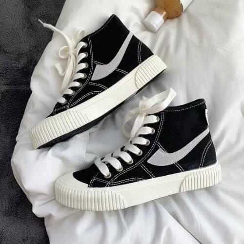 Ladies Flat Fashion Comfort High Top Shoes Women Fashion Vulcanized Shoes Women Sneakers New Retro Canvas Shoes