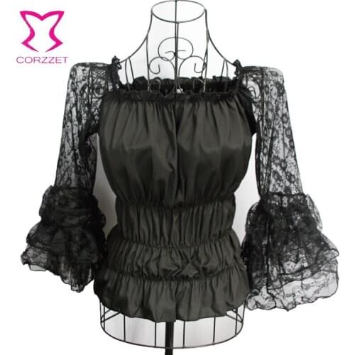 Women Blouses Elastic Pleated Lace Sleeves Boob Tube Tops Lolita Style Sexy Exposed Clavicle Summer Fashion Clothes For Lady