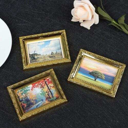1pc Mini Dollhouse Miniature Photo Frame Doll DIY Oil Painting House Accessories Frame Decorative