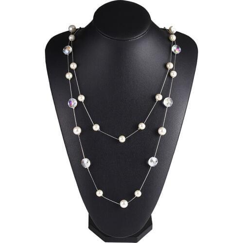 1pcs Fashion Long Crystal Sweater Chain Girl Dress Multilayer Long Necklace Ornaments Imitation Pearl Girl Long Necklace Gfits