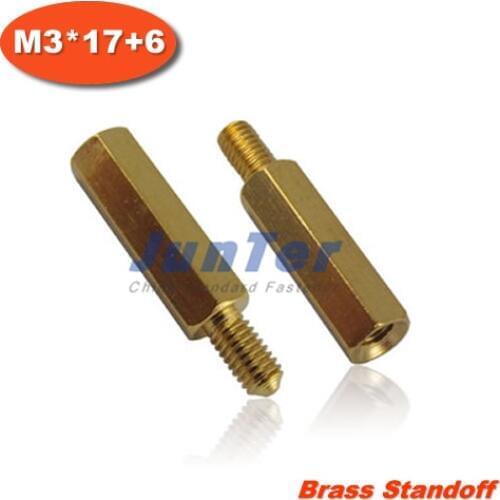 100pcs/lot Brass Standoff Spacer M3 Male x M3 Female -17mm Thread 6mm