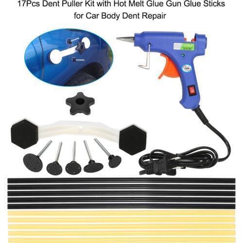 17Pcs Dent Puller Kit with Hot Melt Glue Gun Glue Sticks for Car Body Dent Repair car dents repair removal garage tools diy kit